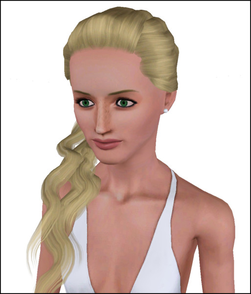 Wavy side ponytail hairstyle retextured by v ware at Mod The SIms for Sims 3