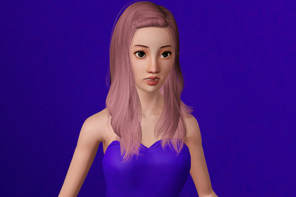 Straight with braided bangs hairstyle retextured by Beaverhausen for Sims 3