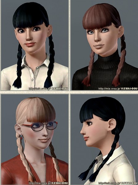 Double braided with bangs hairstyle   Suzu by Kewai Dou for Sims 3