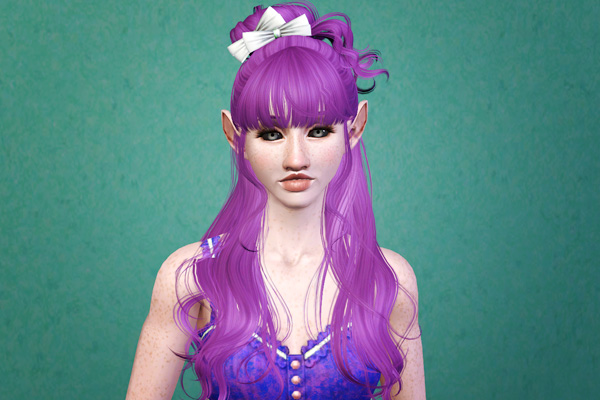 Half up with bow half down hairstyle retextured by Beaverhausen for Sims 3