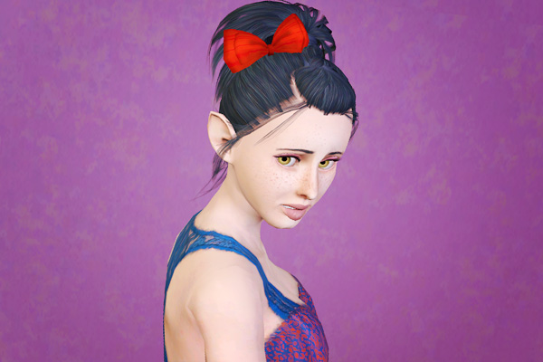 Ponytail with braided bangs and bow retextured by Beaverhausen for Sims 3