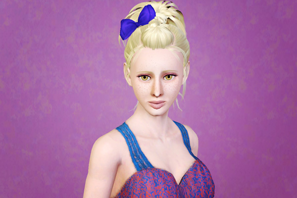 Ponytail with braided bangs and bow retextured by Beaverhausen for Sims 3