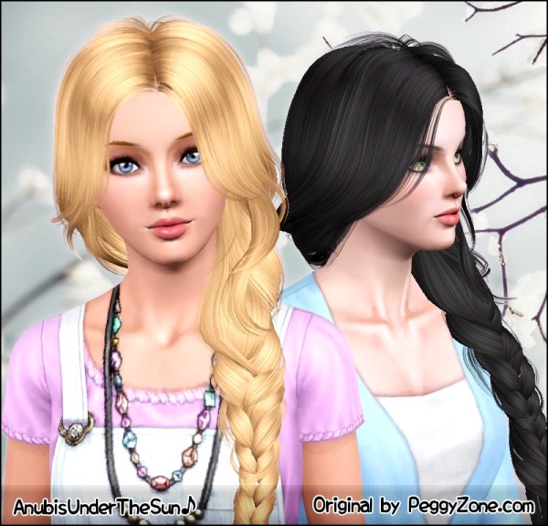 Dimensional side fishtail Peggy`s hairstyle retextured by Anubis for Sims 3