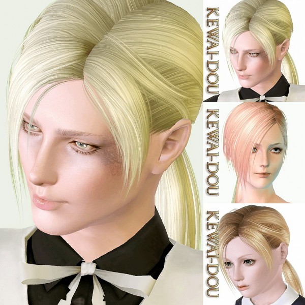 Long ponytail with side bangs by Kewai Dou for Sims 3