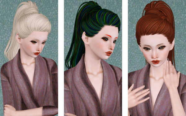 Ponytail with wrapped bangs hairstyle Skysims 137 retextured by Beaverhausen for Sims 3