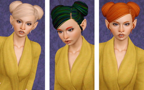 Two glossy buns hairstyle ButterflySims 78 Retextured by Beaverhausen for Sims 3