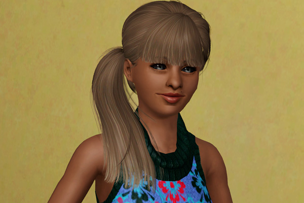 Side ponytail with bangs hairstyle    Newsea’s Breath retextured by Beaverhausen for Sims 3