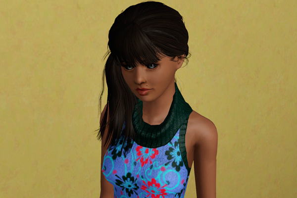 Side ponytail with bangs hairstyle    Newsea’s Breath retextured by Beaverhausen for Sims 3