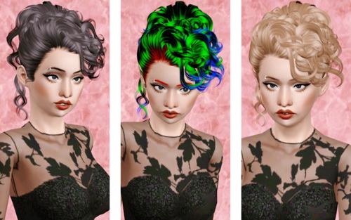 Curly chignon hairstyle   Retexture of Sjoko’s hair for Sims 3