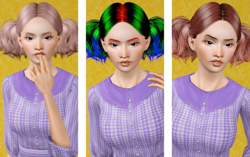 Two pigtails hairstyle Butterfly 88 retextured by Beaverhausen for Sims 3