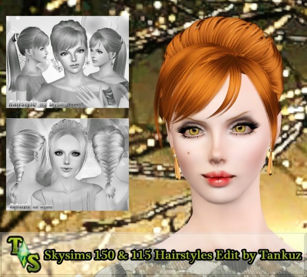 Ponytail and Braid with bangs hairstyle   Skysims 150 & 115 retextured by Tankuz for Sims 3