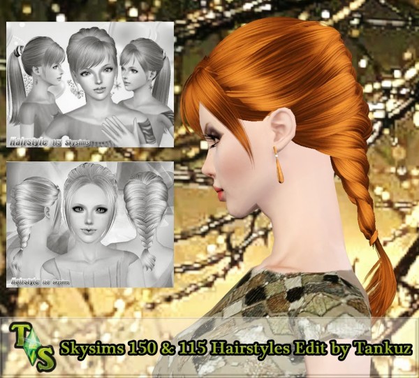 Ponytail and Braid with bangs hairstyle   Skysims 150 & 115 retextured by Tankuz for Sims 3