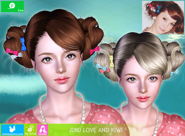 Double accessorized buns hairstyle J080 Loveand Kiwi by NewSea for Sims 3