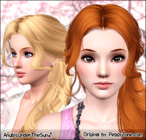 Middle parth with side ponytail Peggy`s hairstyle retextured by Anubis for Sims 3