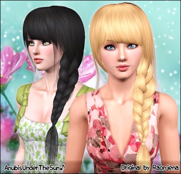 Side braid hairstyle Raonjena 010 retextured by Anubis for Sims 3