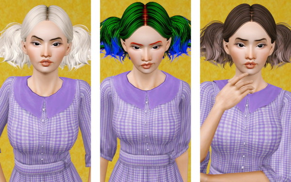 Two pigtails hairstyle Butterfly 88 retextured by Beaverhausen for Sims 3