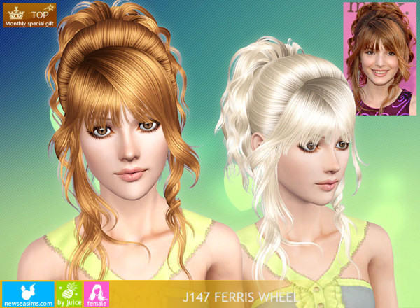 Bun with face framing strands hairstyle J147 Ferris Well by NewSea for Sims 3