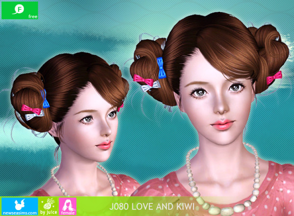 Double accessorized buns hairstyle J080 Loveand Kiwi by NewSea for Sims 3