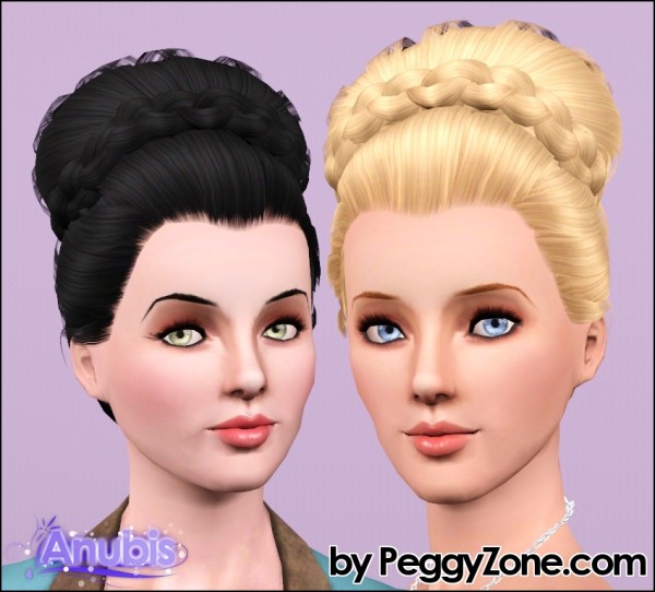 Bun with braided crown hairstyle Peggy`s 0455 retextured by Anubis for Sims 3