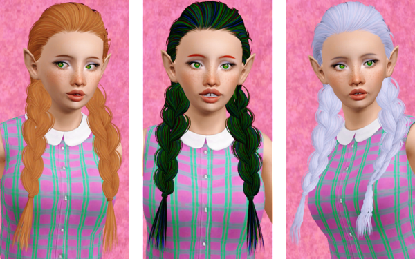 Double dimensional fishtail hairstyle Skysims 182 retextured by Beaverhausen for Sims 3