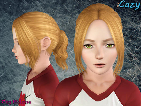 Small ponytail with long bangs hairstyle Helena by Cazy for Sims 3