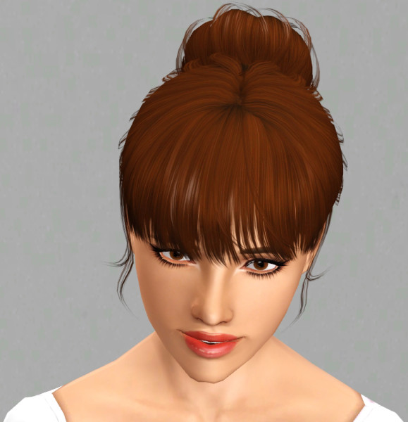 Bun on neck with bangs S Club hairstyle retextured by Traelia for Sims 3