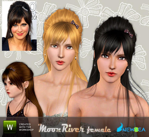 Vintage hairstyle with bow and bangs hairstyle Moon River by NewSea for Sims 3