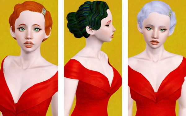 Acceosorized bun hairstyle RH’s Pinned Down retextured by Beaverhausen for Sims 3