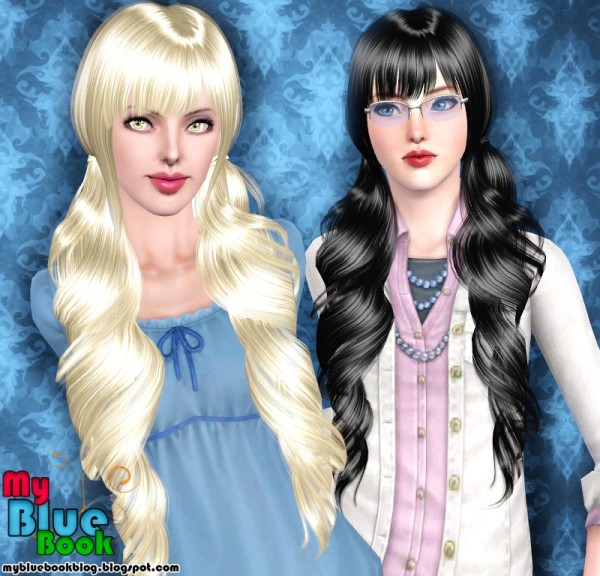 Two dimensional ponytails with bangs Raon 27 retextured by TumTum Simiolino for Sims 3