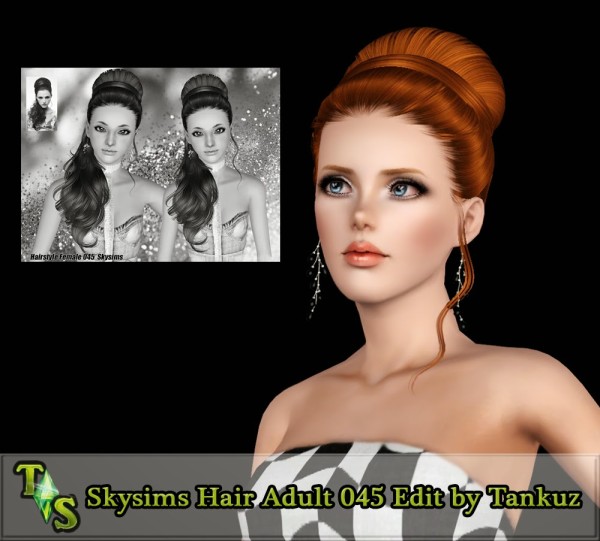 Elegant chignon hairstyle Skysims 045 retextured by Tankuz for Sims 3