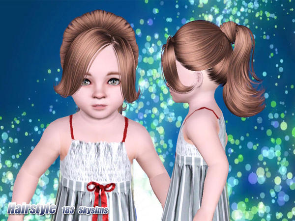 Wrapped ponytail with middle part bangs hairstyle 183  by Skysims for Sims 3