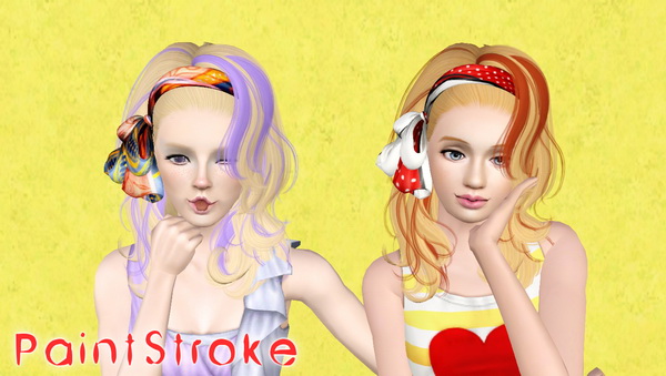 Headband with bow hairstyle Newsea’s Long Love Letter retextured by Katty for Sims 3