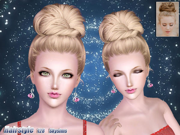 High big topknot hairstyle 128 by Skysims for Sims 3