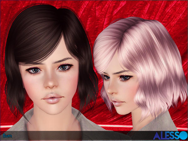 Burn crepe bob hairstyle by Alesso for Sims 3