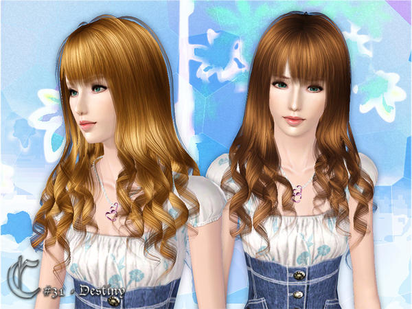 Destiny wavy with bangs hairstyle by Cazy for Sims 3