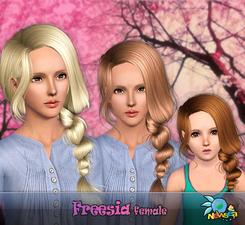 Freesia big side fishtail hairstyle by NewSea for Sims 3