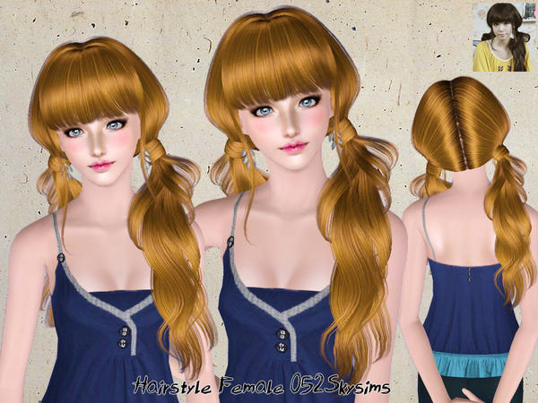 Middle part wrapped ponytails hairstyle 052 by Skysims for Sims 3