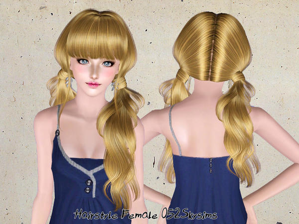 Middle part wrapped ponytails hairstyle 052 by Skysims for Sims 3
