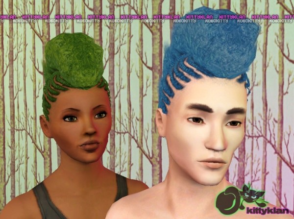 Afropunk frohawks with irregular cornrows hairstyle by robokitty for Sims 3