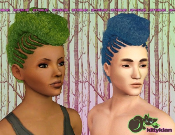 Afropunk frohawks with irregular cornrows hairstyle by robokitty for Sims 3
