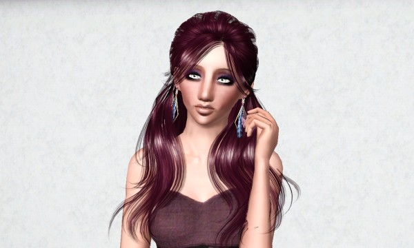 Half up with bangs hairstyle SkySims 30 retextured by Marie Antoinette for Sims 3