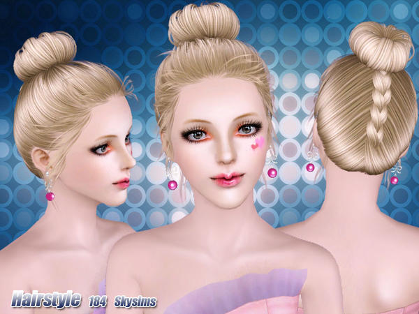 Braided high bun hairstyle 184 by Skysims for Sims 3