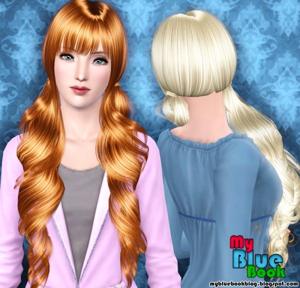 Two dimensional ponytails with bangs Raon 27 retextured by TumTum Simiolino for Sims 3