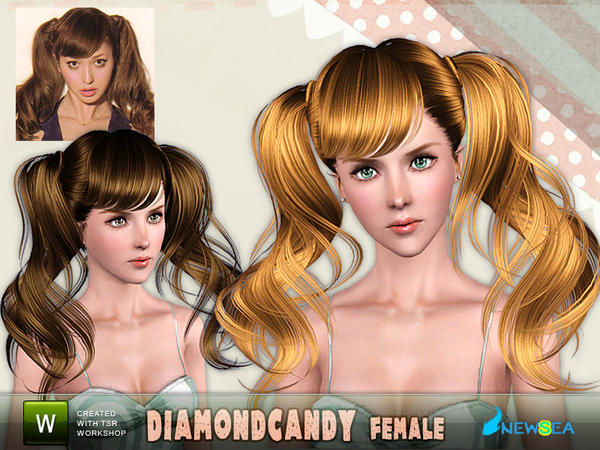 Two ponytails Diamond Candy hairstyle by NewSea for Sims 3