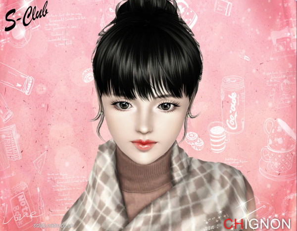 Bun on neck with bangs by S Club Privee for Sims 3