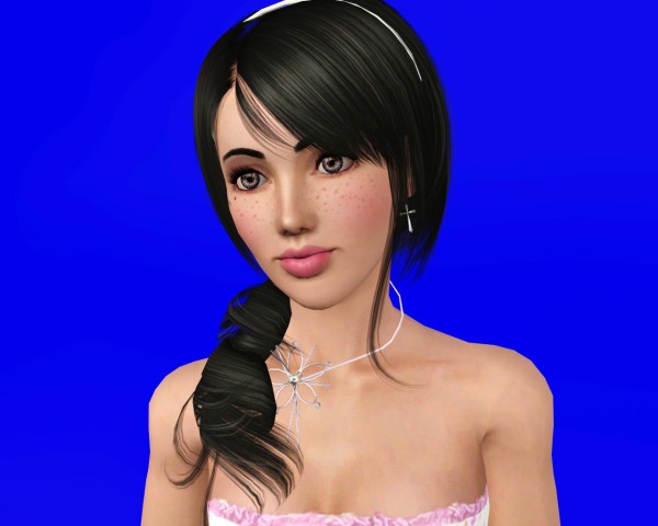 Rose 97 twisted side ponytail hairstyle retextured by Savio for Sims 3
