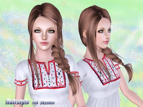 Side braid with flower headband hairstyle 168 by Skysims for Sims 3
