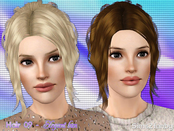 Elegant bun 09 hairstyle by sims2fanbg for Sims 3