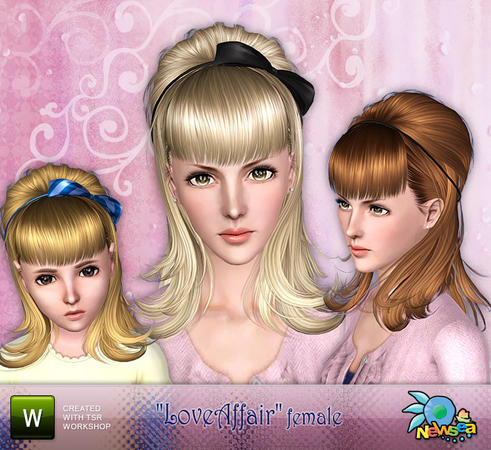 LoveAffair vintage hairstyle with bow headband by NewSea for Sims 3