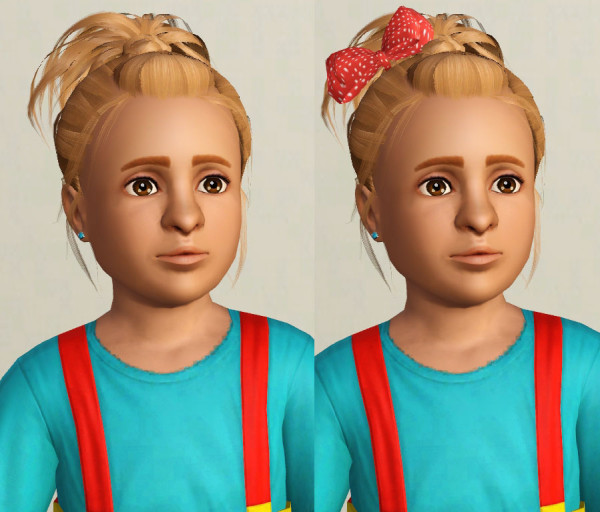 Bun with bow hairstyle Peggy 812 retextured by Traelia for Sims 3